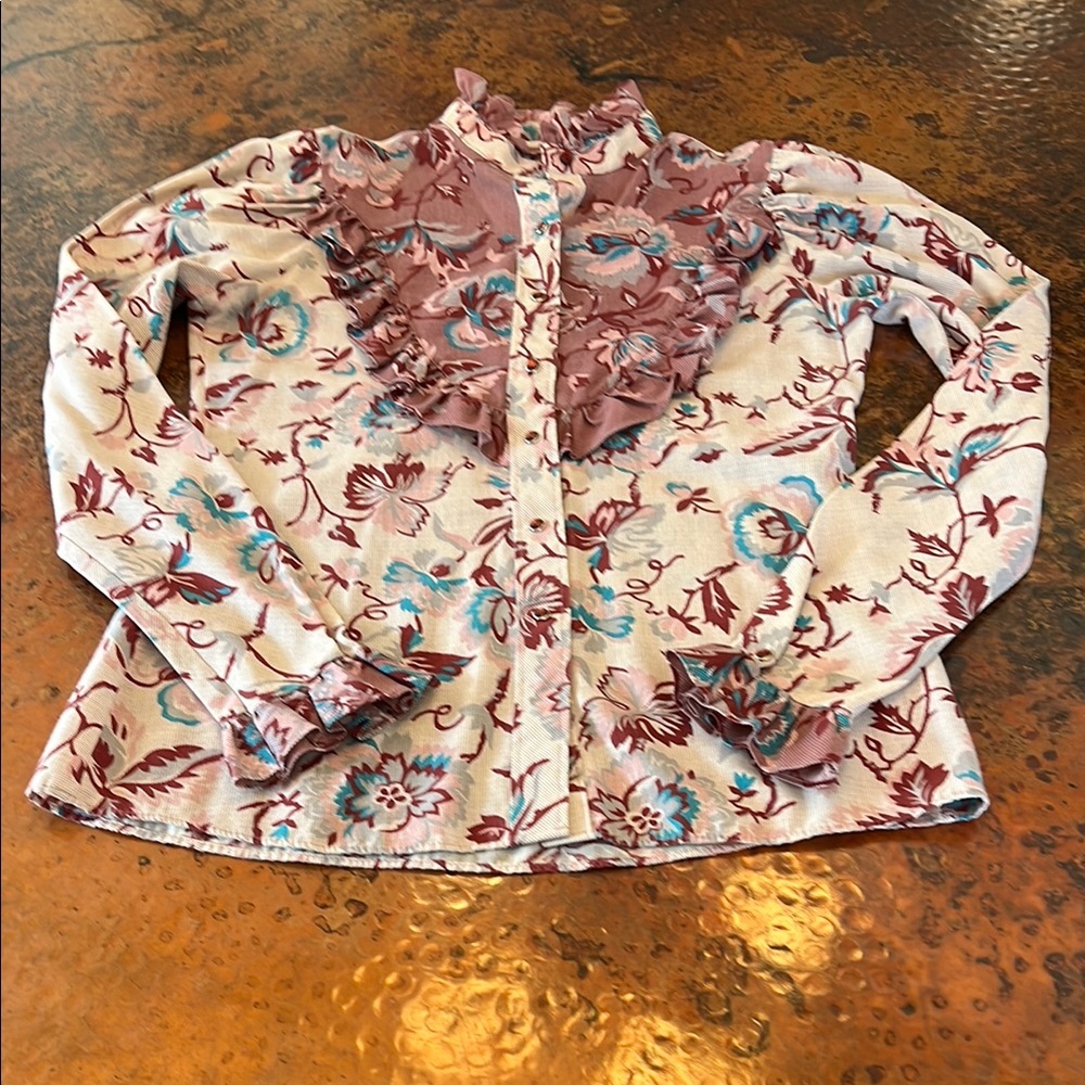 SHEPLERS western cowgirl Floral Ruffle snap long sleeve